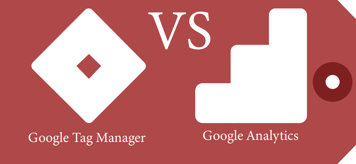 Google Tag Manager vs Google Analytics graphic in the shape of a sales tag