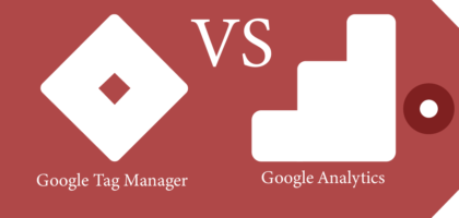 Google Tag Manager vs Google Analytics graphic in the shape of a sales tag