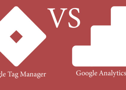 Google Tag Manager vs Google Analytics graphic in the shape of a sales tag