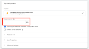 Tag configuration box with the measurement ID area selected